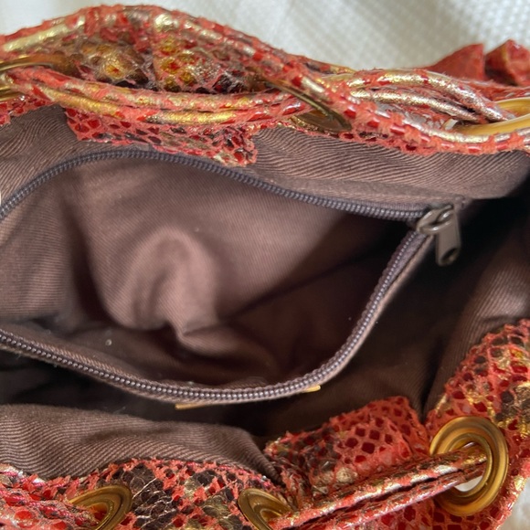 Adrienne Vittadine Red Gold & Silver Snake Skin Leather Pocketbook - Picture 10 of 12
